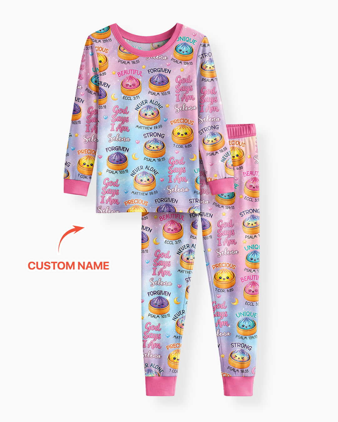 God Says I Am Glitter Dumpling Custom Name Bamboo Two Piece Long Sleeve Pajama Set