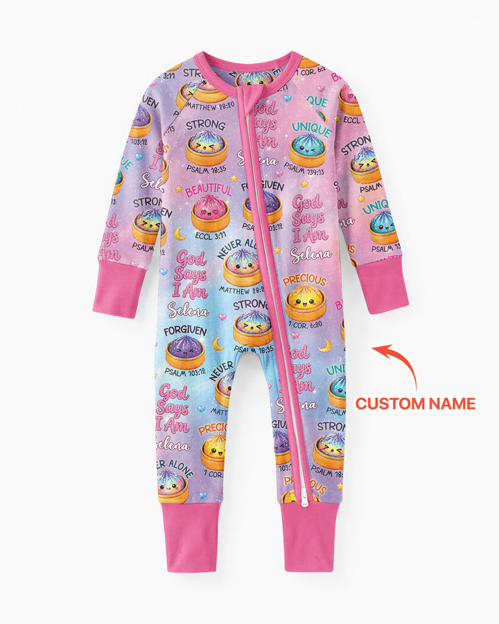 God Says I Am Glitter Dumpling Custom Name Bamboo Convertible Zippy