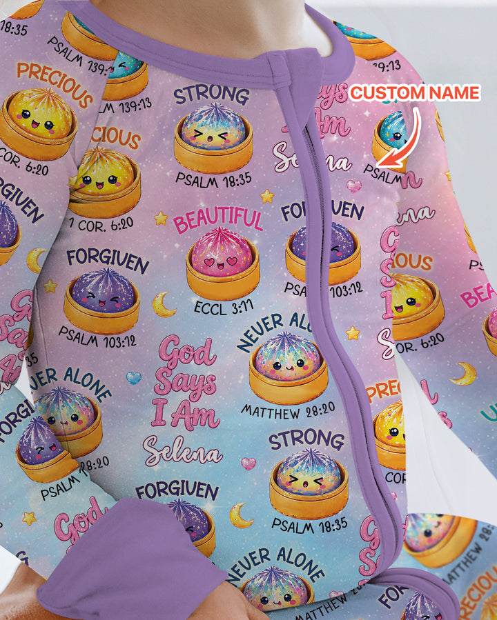 God Says I Am Glitter Dumpling Custom Name Bamboo Convertible Zippy