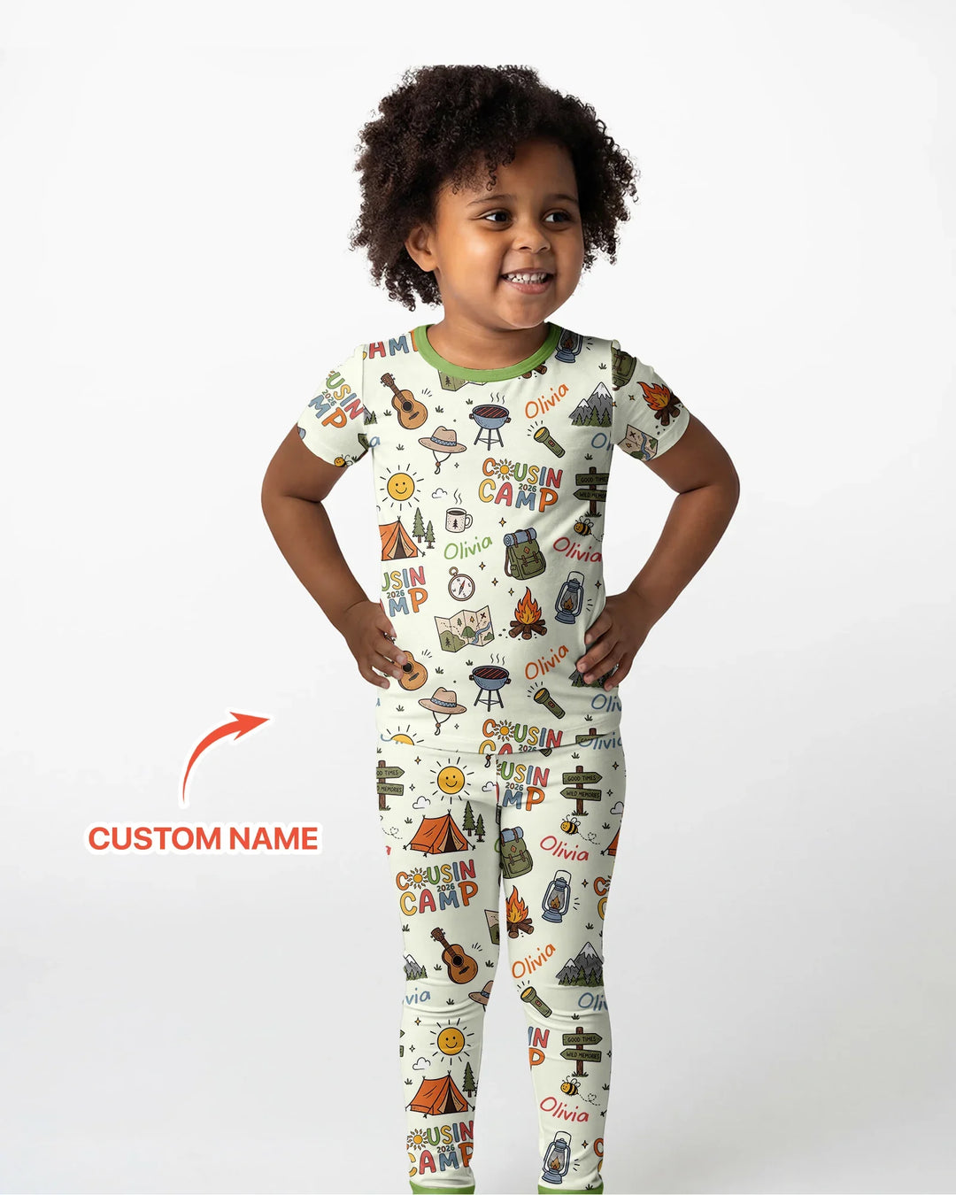 Custom Name Cousin Camp 2026 Bamboo Two Piece Short Sleeve Pajama Set