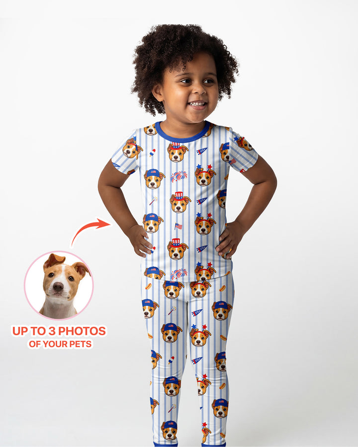 Custom Pet Image 4th of July Family Matching Bamboo Two Piece Short Sleeve Pajama Set