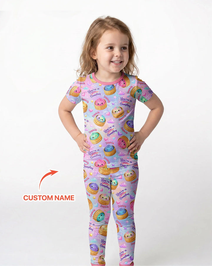 Custom Name You're A Glitter Dumpling Bamboo Two Piece Short Sleeve Pajama Set