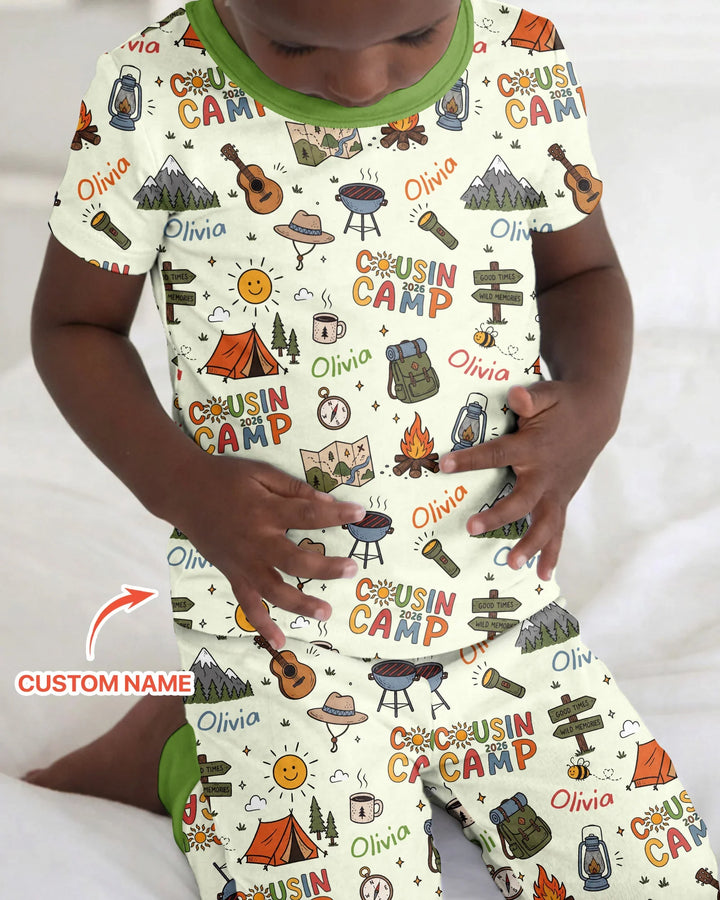 Custom Name Cousin Camp 2026 Bamboo Two Piece Short Sleeve Pajama Set