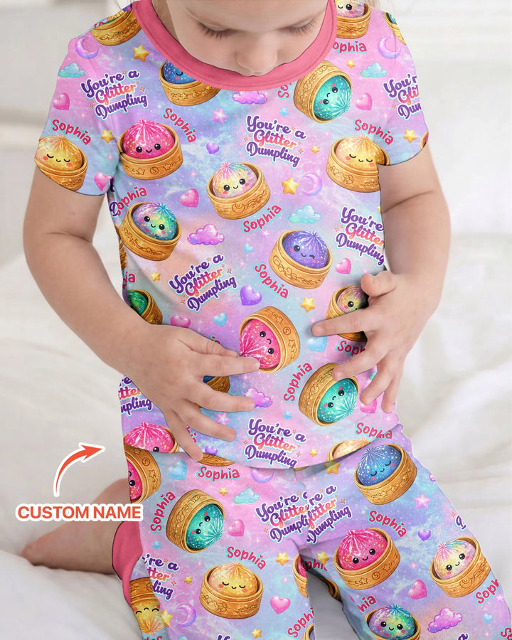 Custom Name You're A Glitter Dumpling Bamboo Two Piece Short Sleeve Pajama Set