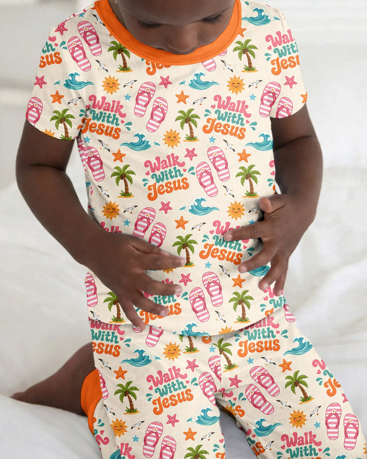 Groovy Summer Walk With Jesus Bamboo Two Piece Short Sleeve Pajama Set