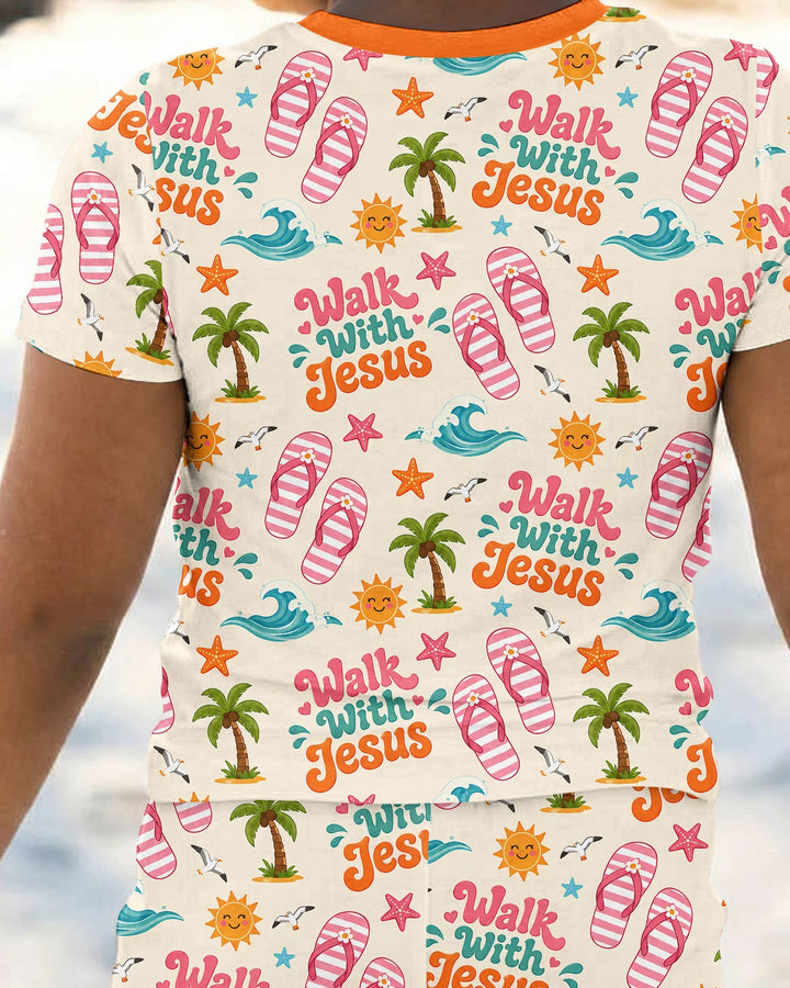 Groovy Summer Walk With Jesus Bamboo Two Piece Short Sleeve Pajama Set