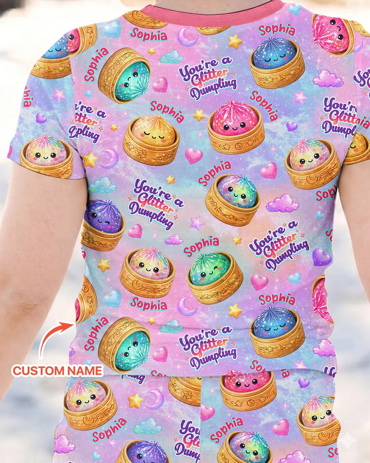 Custom Name You're A Glitter Dumpling Bamboo Two Piece Short Sleeve Pajama Set