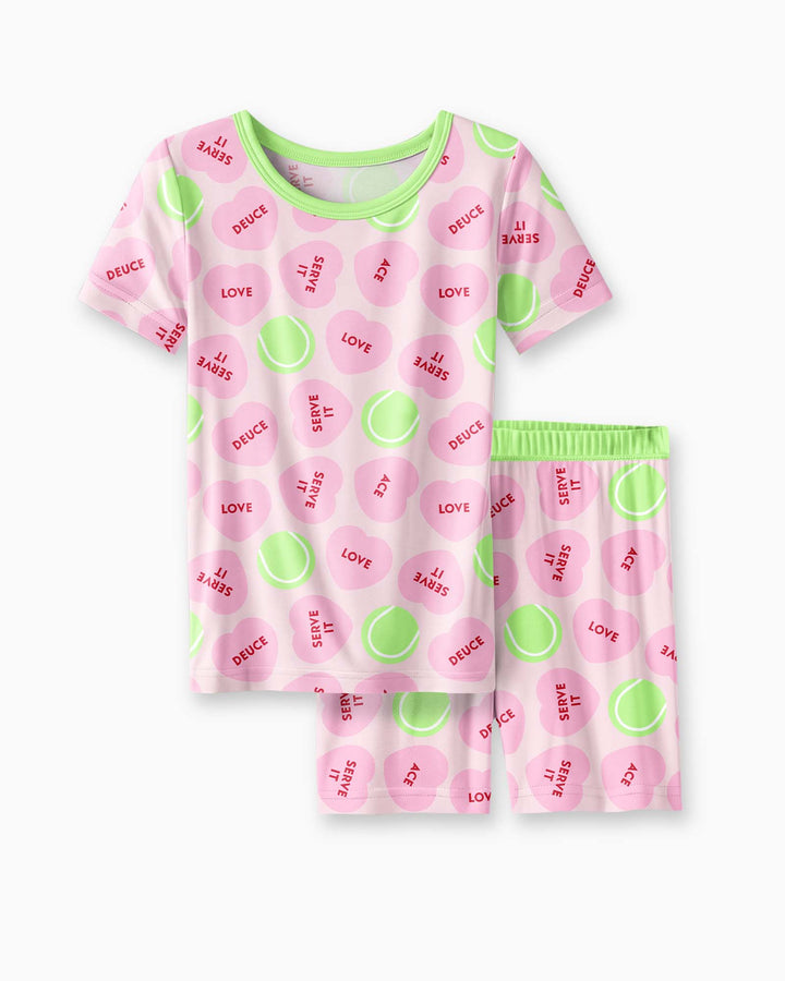 Tennis with Love Two Piece Short Sleeve Shorts Pajama Set