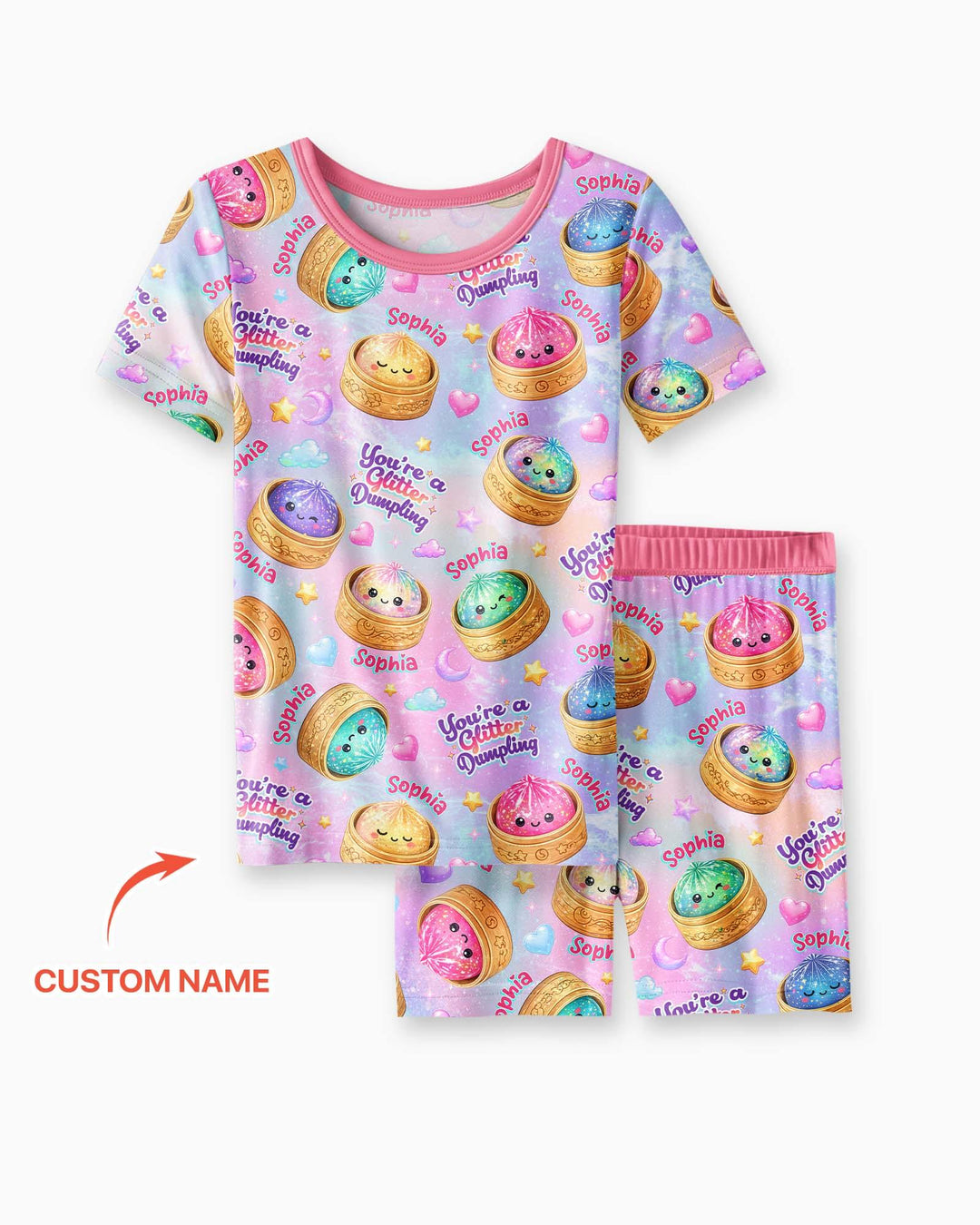 Custom Name You're A Glitter Dumpling Bamboo Two Piece Short Sleeve Shorts Pajama Set