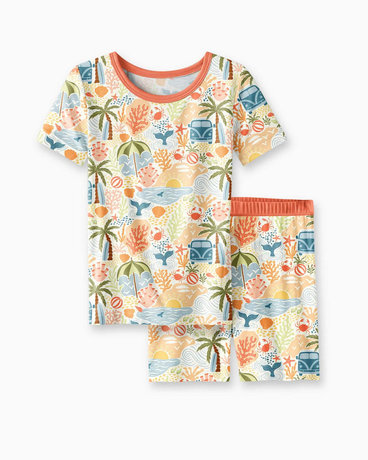 Beachy Boho Bamboo Two Piece Short Sleeve Shorts Pajama Set