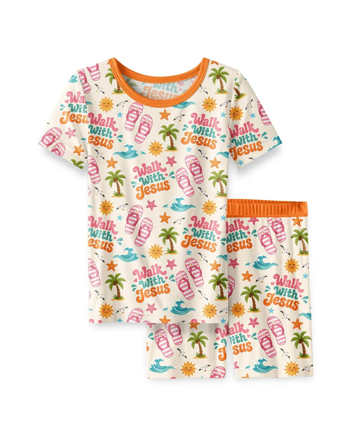 Groovy Summer Walk With Jesus Bamboo Two Piece Short Sleeve Shorts Pajama Set