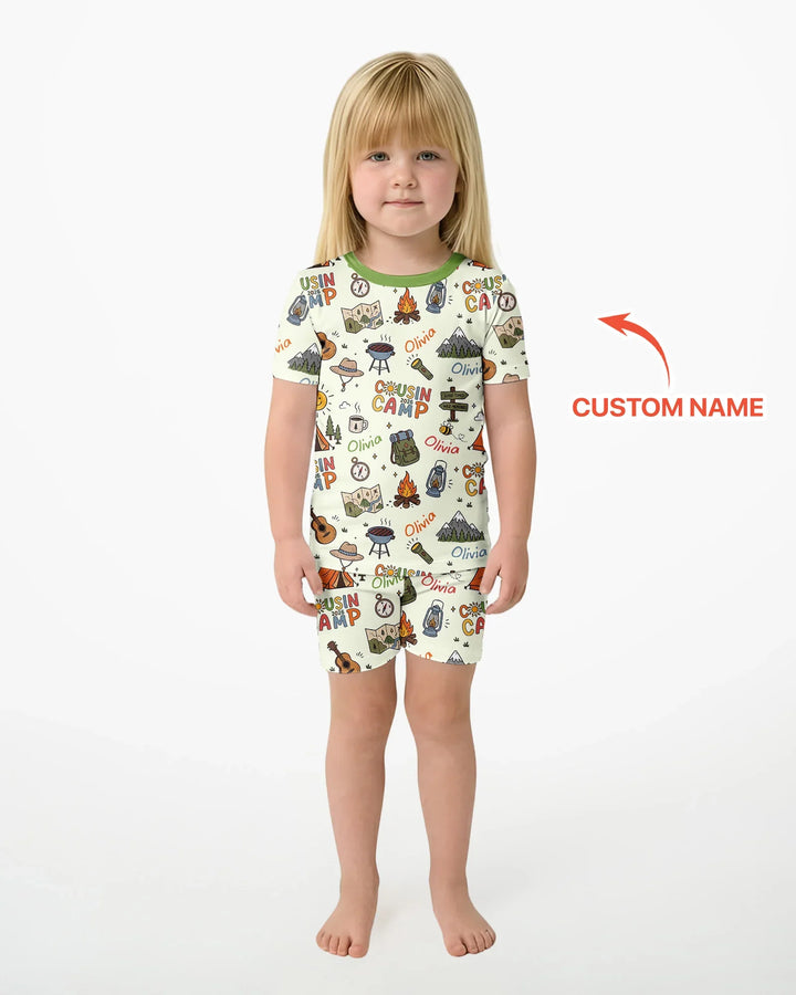 Custom Name Cousin Camp 2026 Bamboo Two Piece Short Sleeve Shorts Pajama Set
