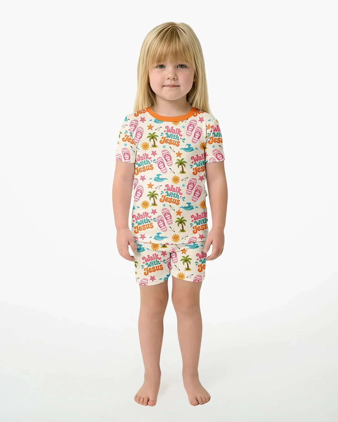 Groovy Summer Walk With Jesus Bamboo Two Piece Short Sleeve Shorts Pajama Set
