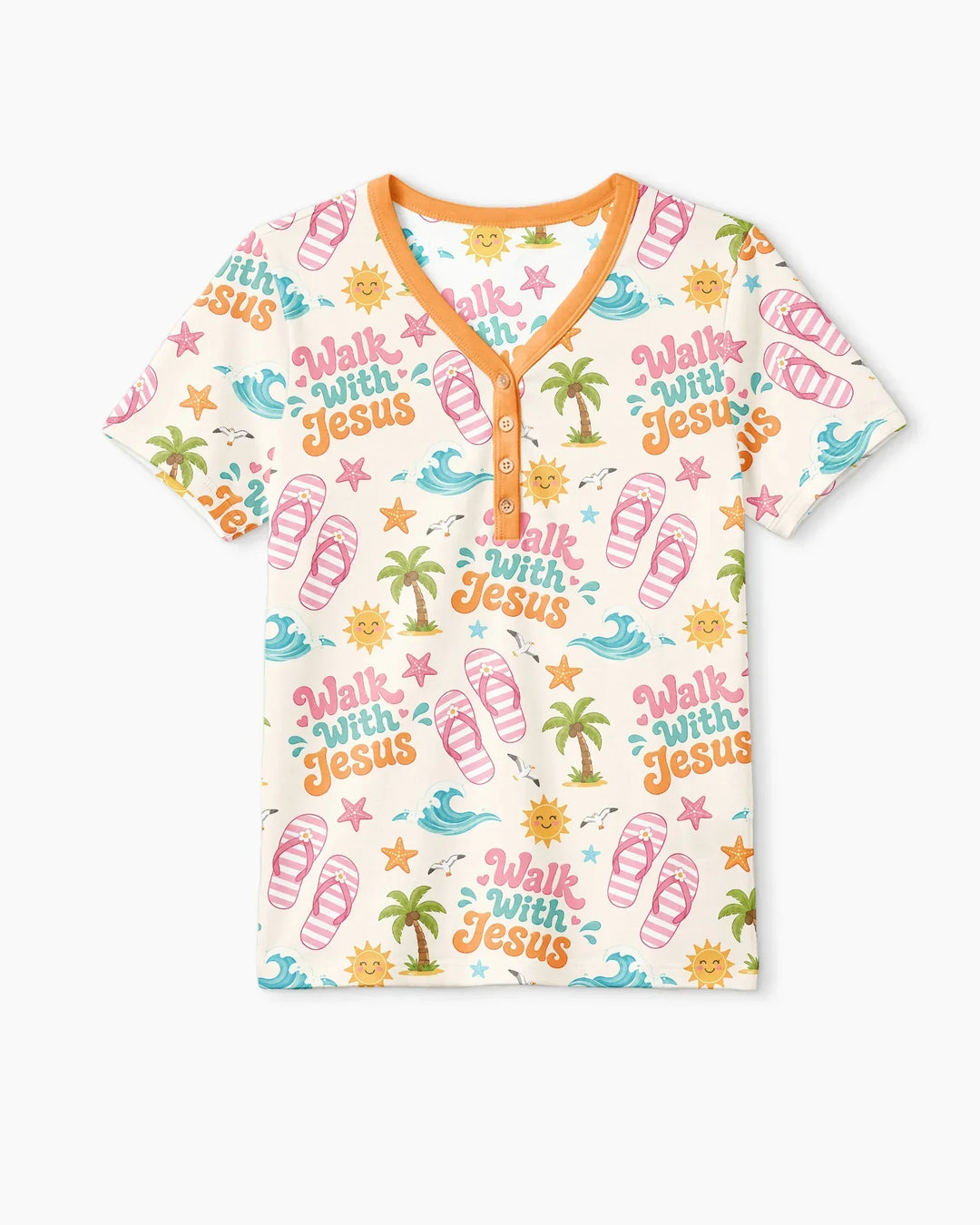 Groovy Summer Walk With Jesus Bamboo Women Short Sleeve Short Pajama Set