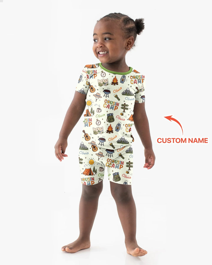Custom Name Cousin Camp 2026 Bamboo Two Piece Short Sleeve Shorts Pajama Set