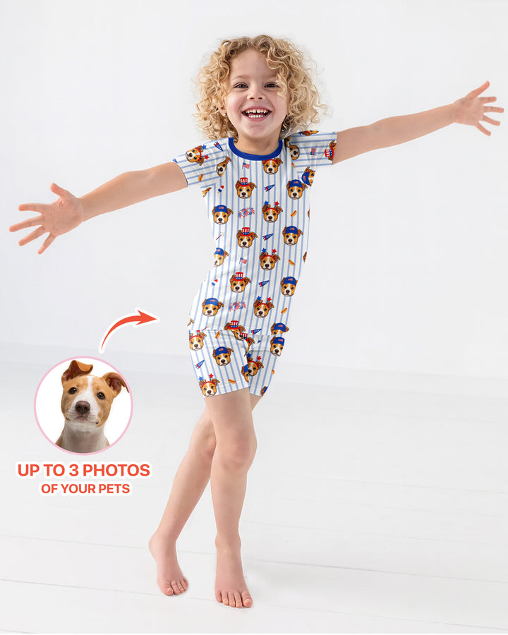 Custom Pet Image 4th of July Family Matching Bamboo Two Piece Short Sleeve Shorts Pajama Set