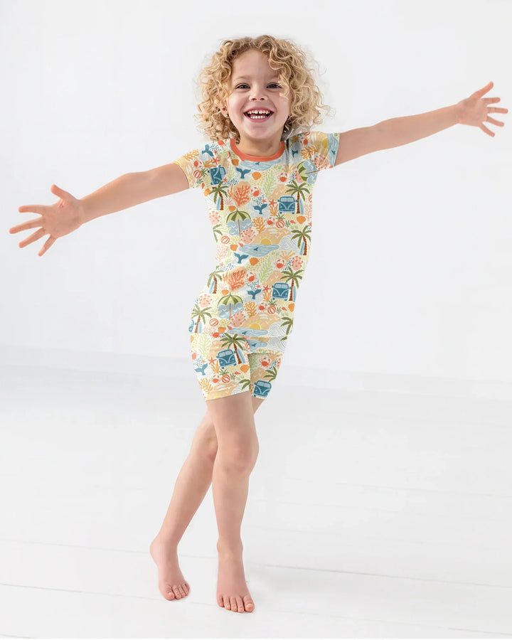 Beachy Boho Bamboo Two Piece Short Sleeve Shorts Pajama Set