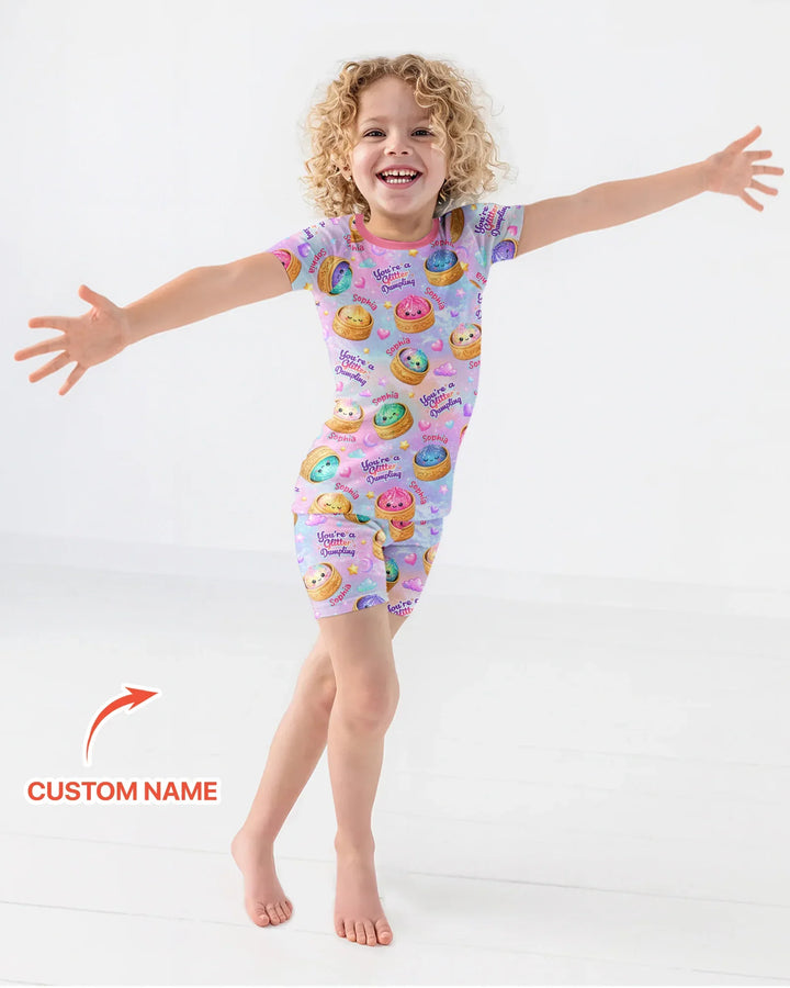 Custom Name You're A Glitter Dumpling Bamboo Two Piece Short Sleeve Shorts Pajama Set