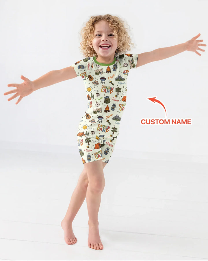 Custom Name Cousin Camp 2026 Bamboo Two Piece Short Sleeve Shorts Pajama Set