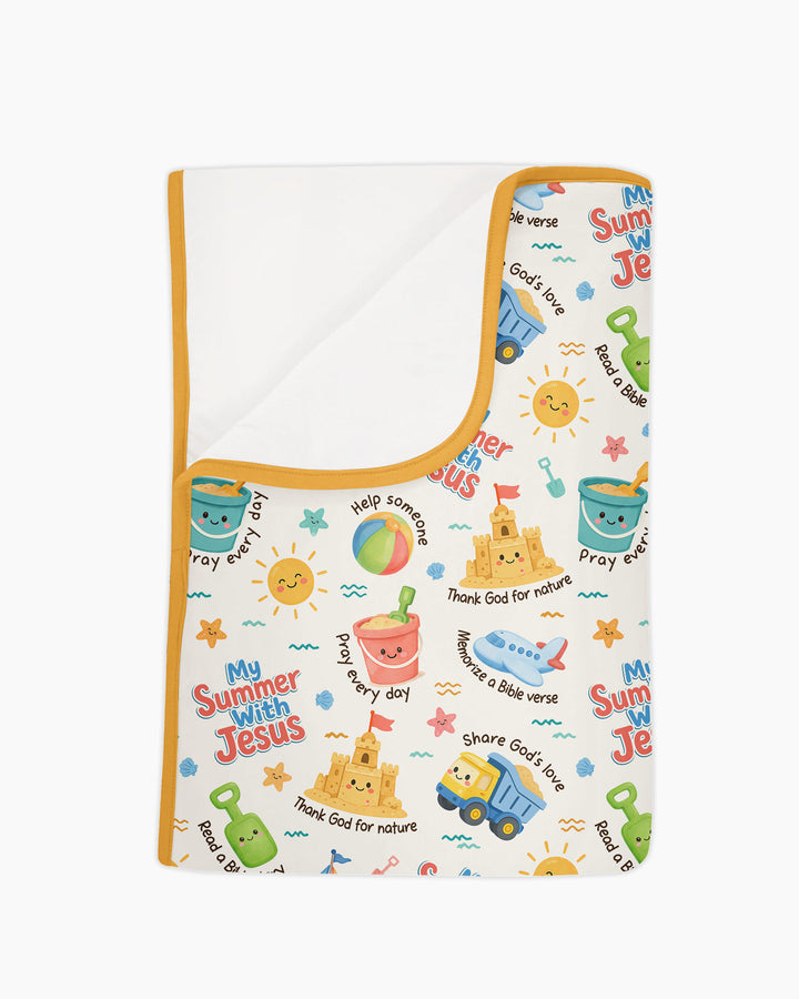 Colorful Summer Beach With Jesus Bamboo Blanket
