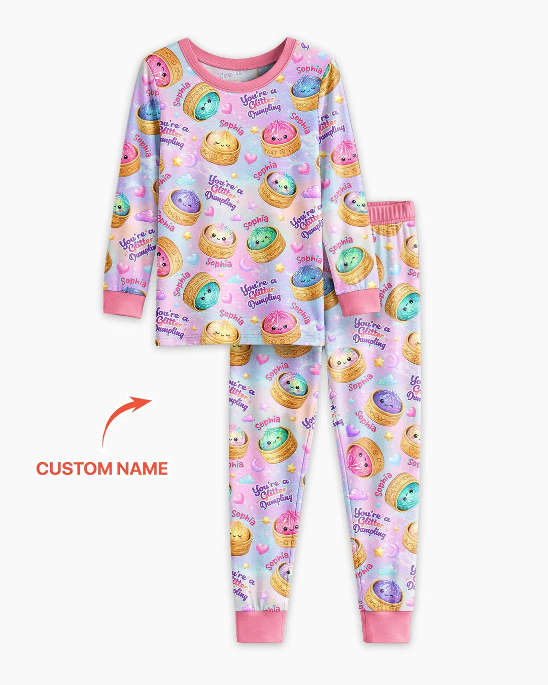 Custom Name You're A Glitter Dumpling Bamboo Two Piece Long Sleeve Pajama Set
