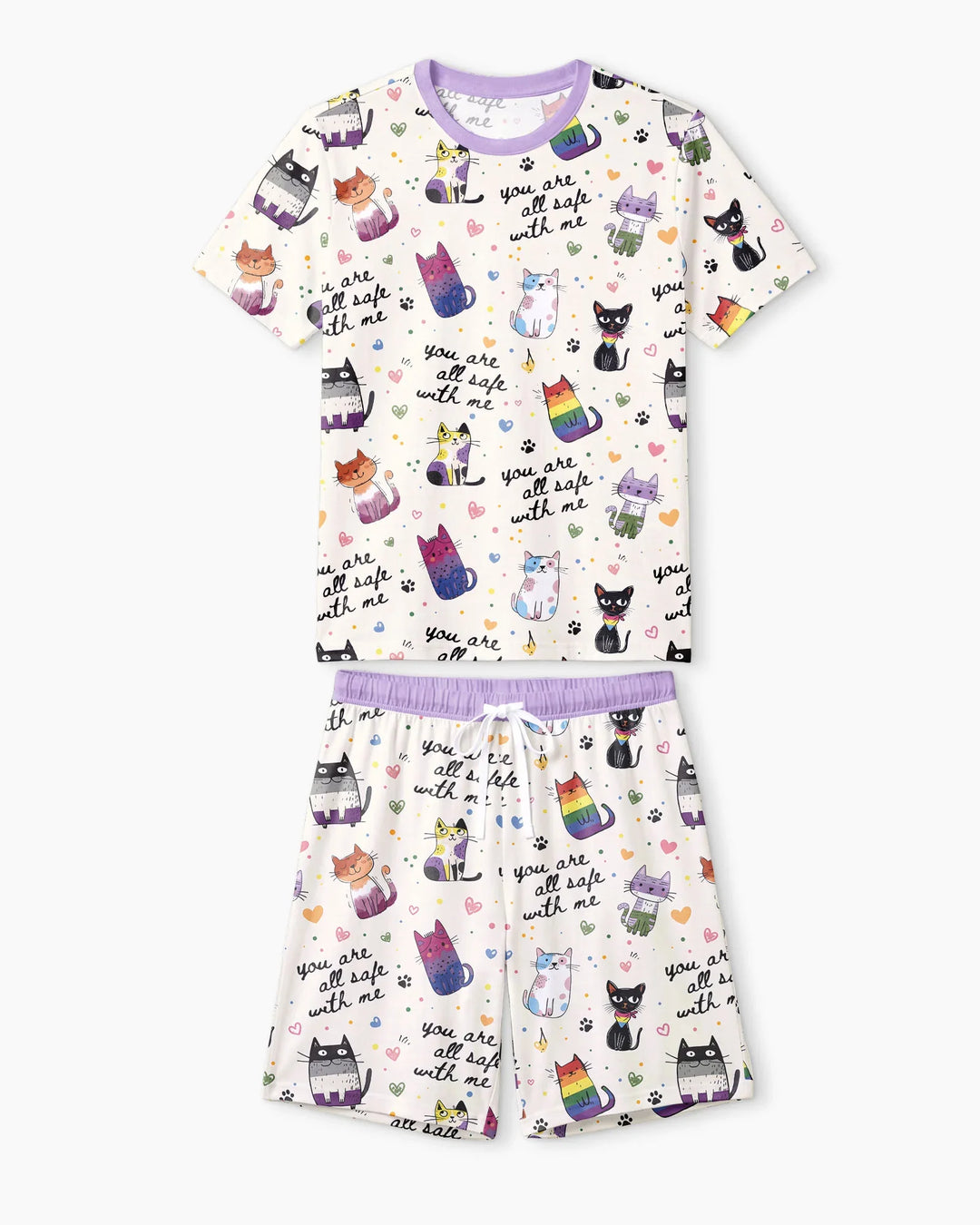 Loved & Safe Kitties Family Matching Bamboo Men Short Sleeve Short Pajama Set