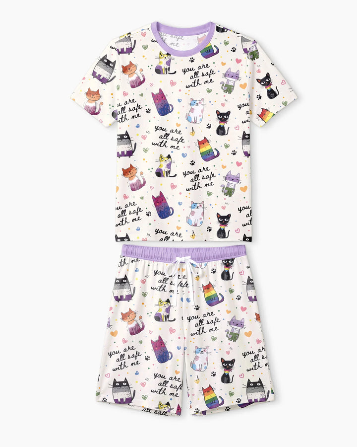 Loved & Safe Kitties Family Matching Bamboo Men Short Sleeve Short Pajama Set