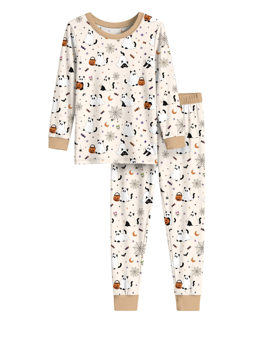 Ghost Cat Vintage Halloween Bamboo Two Piece Long Sleeve Pajama Set