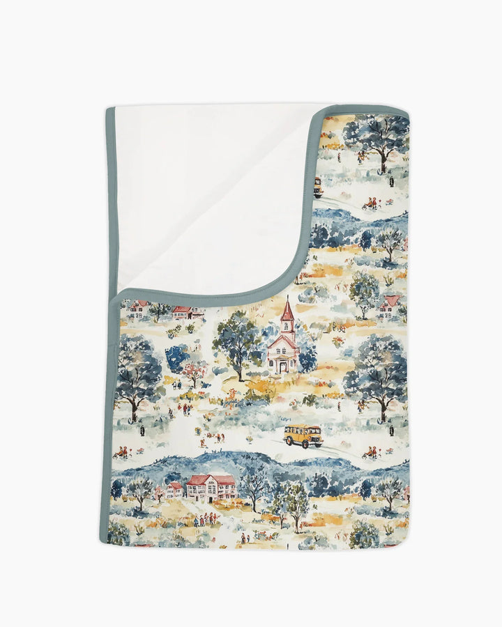 Whimsical Watercolor School Village Bamboo Blanket