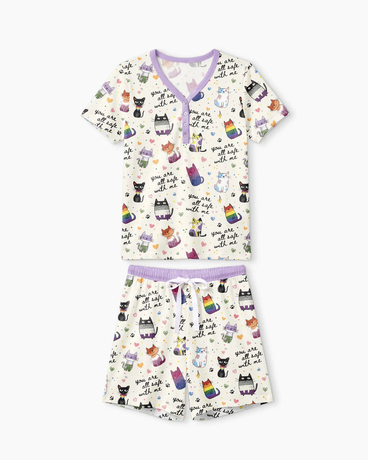 Loved & Safe Kitties Family Matching Bamboo Women Short Sleeve Short Pajama Set