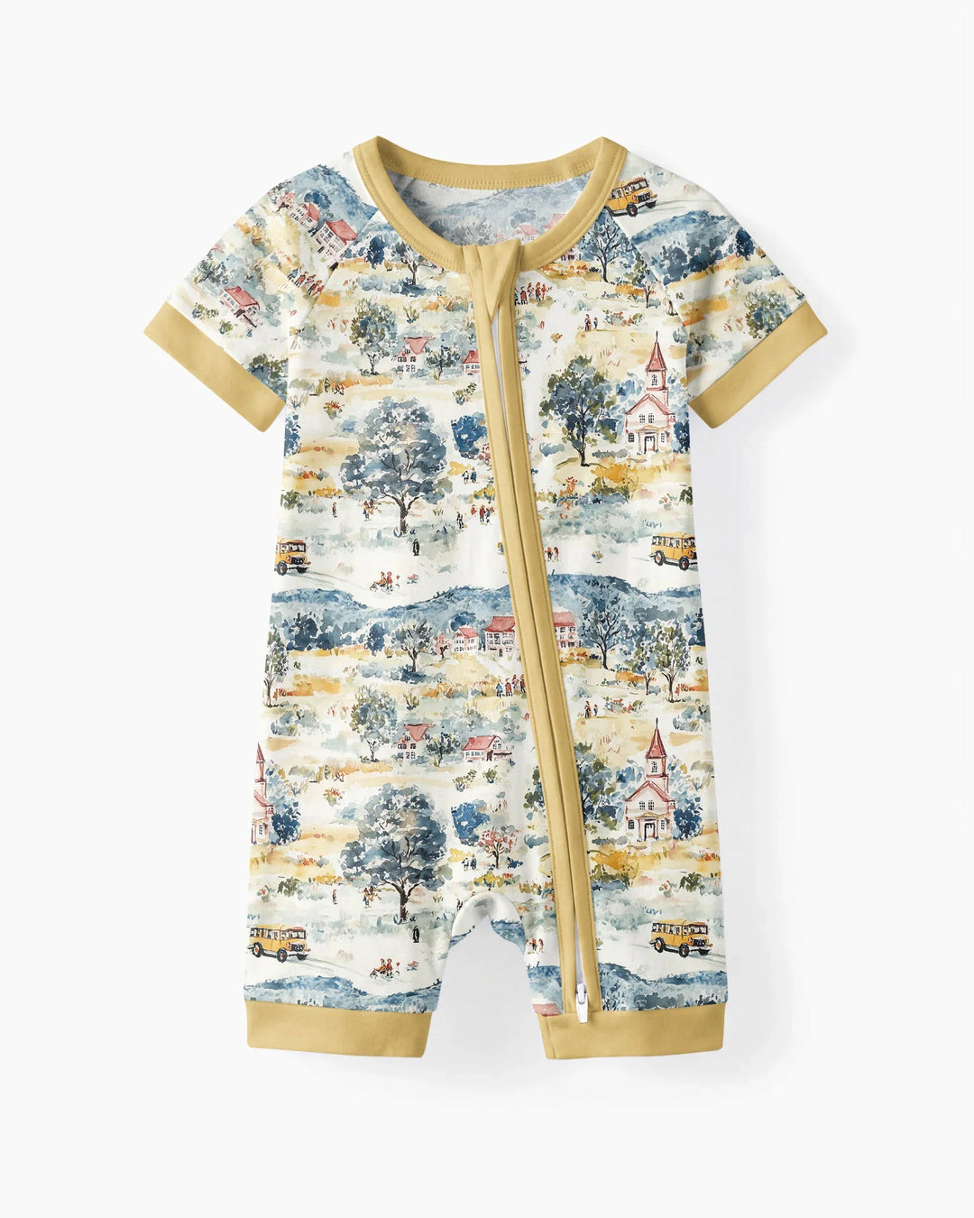 Whimsical Watercolor School Village Bamboo Shorty Zippy