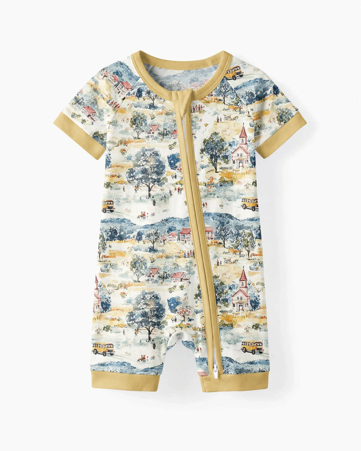Whimsical Watercolor School Village Bamboo Shorty Zippy