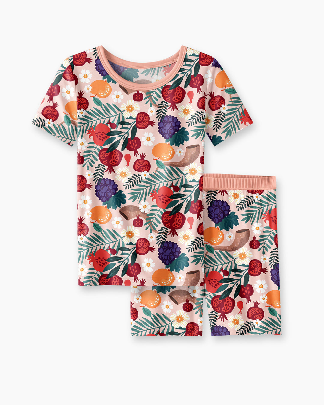 Pomegranate Blessings Night Family Matching Bamboo Two Piece Short Sleeve Shorts Pajama Set