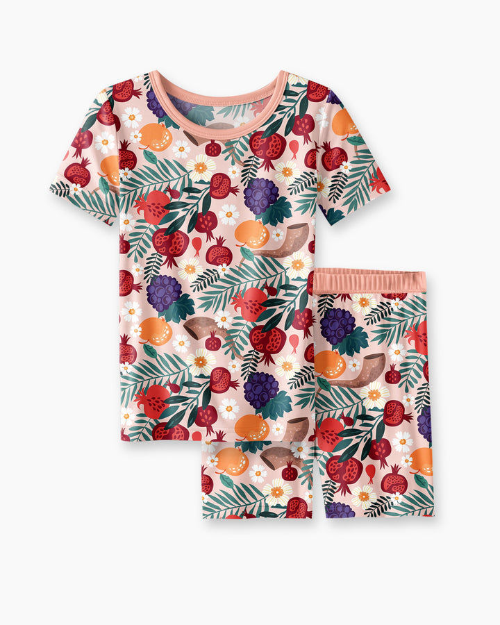 Pomegranate Blessings Night Family Matching Bamboo Two Piece Short Sleeve Shorts Pajama Set