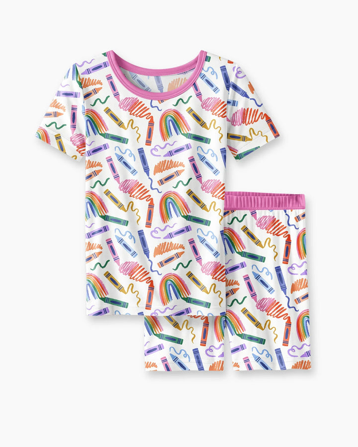 Crayon Chaos Bamboo Two Piece Short Sleeve Shorts Pajama Set