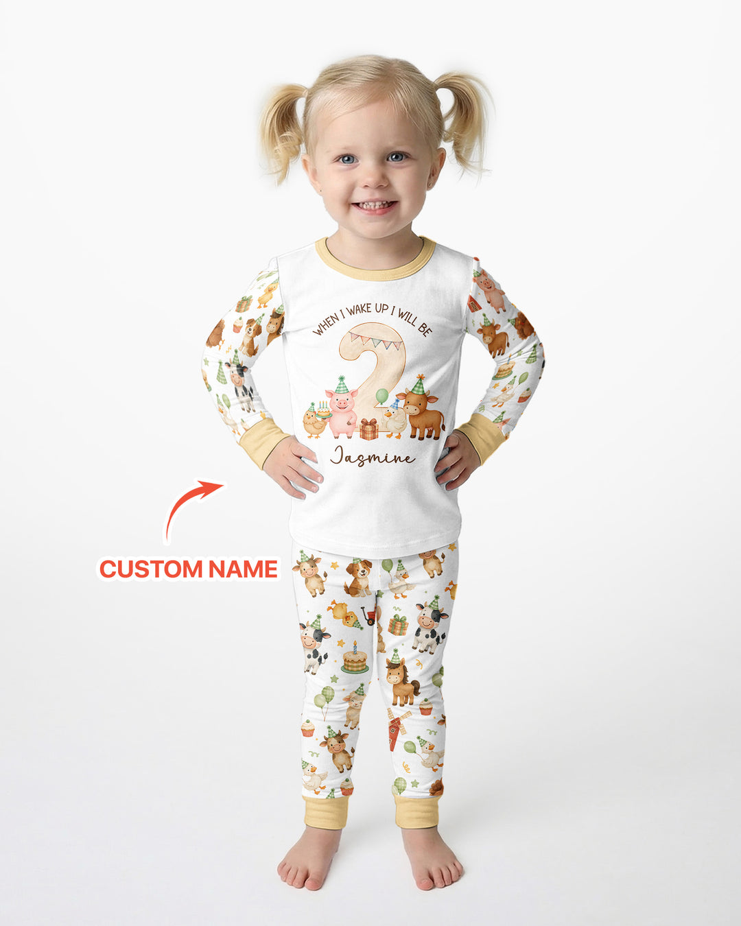 Personalized Farm Animals When I Wake Up I Will Be Birthday Bamboo Two Piece Long Sleeve Pajama Set