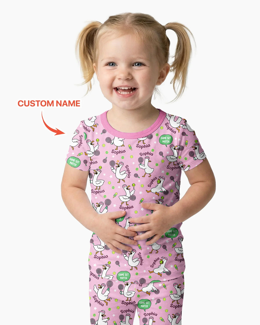 Silly Goose Playing Tennis Bamboo Two Piece Short Sleeve Pajama Set