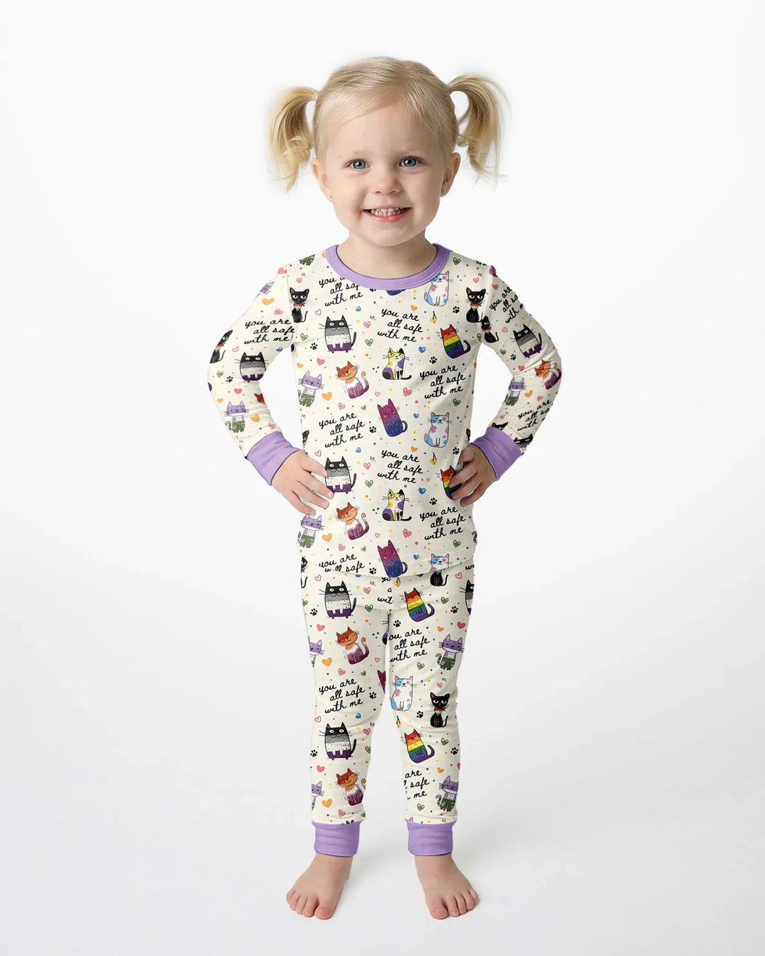 Loved & Safe Kitties Family Matching Bamboo Two Piece Long Sleeve Pajama Set