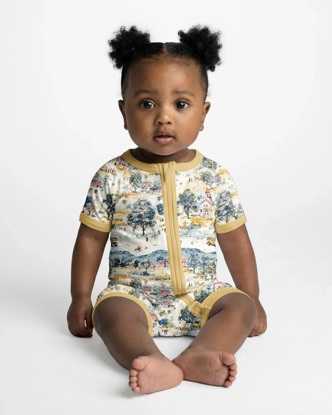 Whimsical Watercolor School Village Bamboo Shorty Zippy
