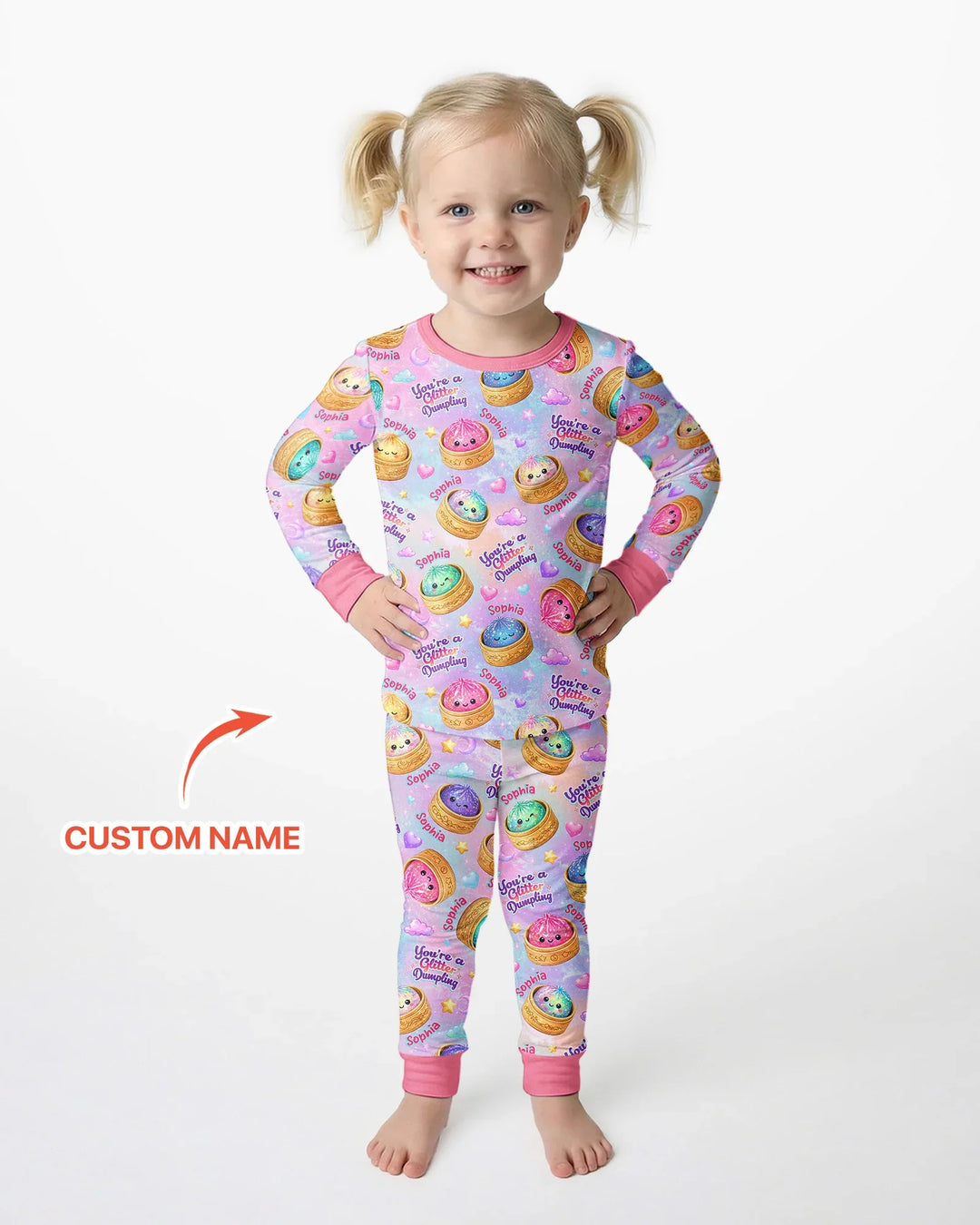 Custom Name You're A Glitter Dumpling Bamboo Two Piece Long Sleeve Pajama Set