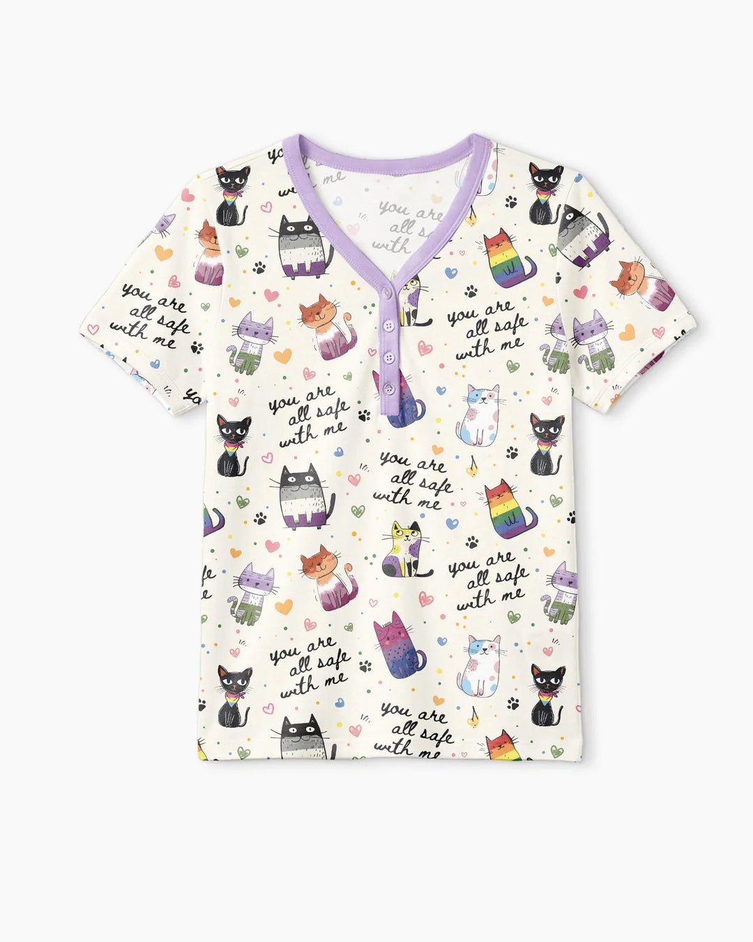 Loved & Safe Kitties Family Matching Bamboo Women Short Sleeve Short Pajama Set