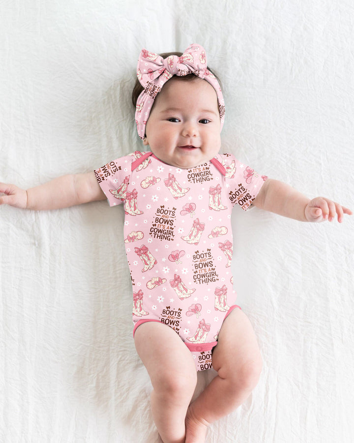 Western Cowgirl Boots And Bows Bamboo Bodysuit