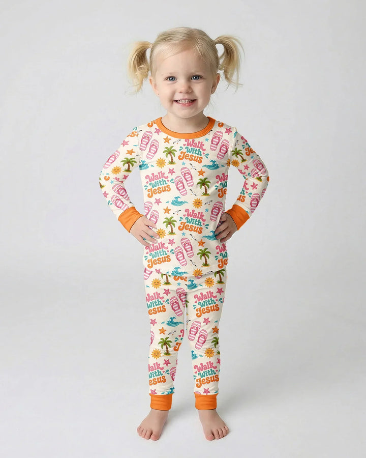 Groovy Summer Walk With Jesus Bamboo Two Piece Long Sleeve Pajama Set