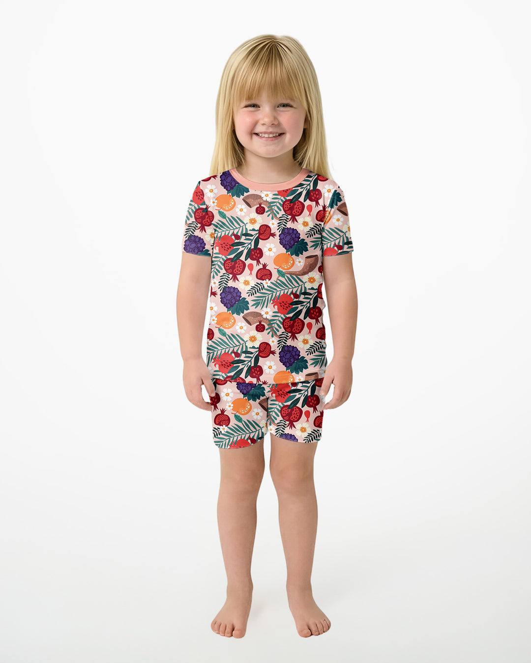 Pomegranate Blessings Night Family Matching Bamboo Two Piece Short Sleeve Shorts Pajama Set