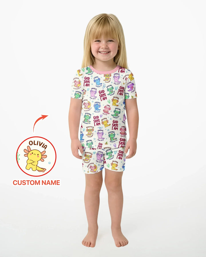 Axolotl God Says I Am Custom Name Bamboo Two Piece Short Sleeve Shorts Pajama Set