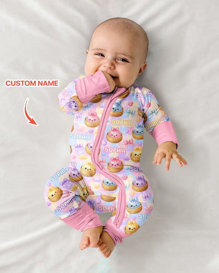 Custom Name Coquette Glitter Dumpling Bamboo Convertible Zippy