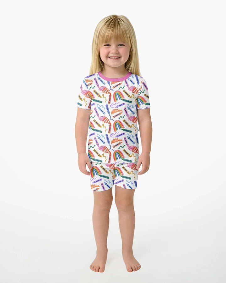 Crayon Chaos Bamboo Two Piece Short Sleeve Shorts Pajama Set