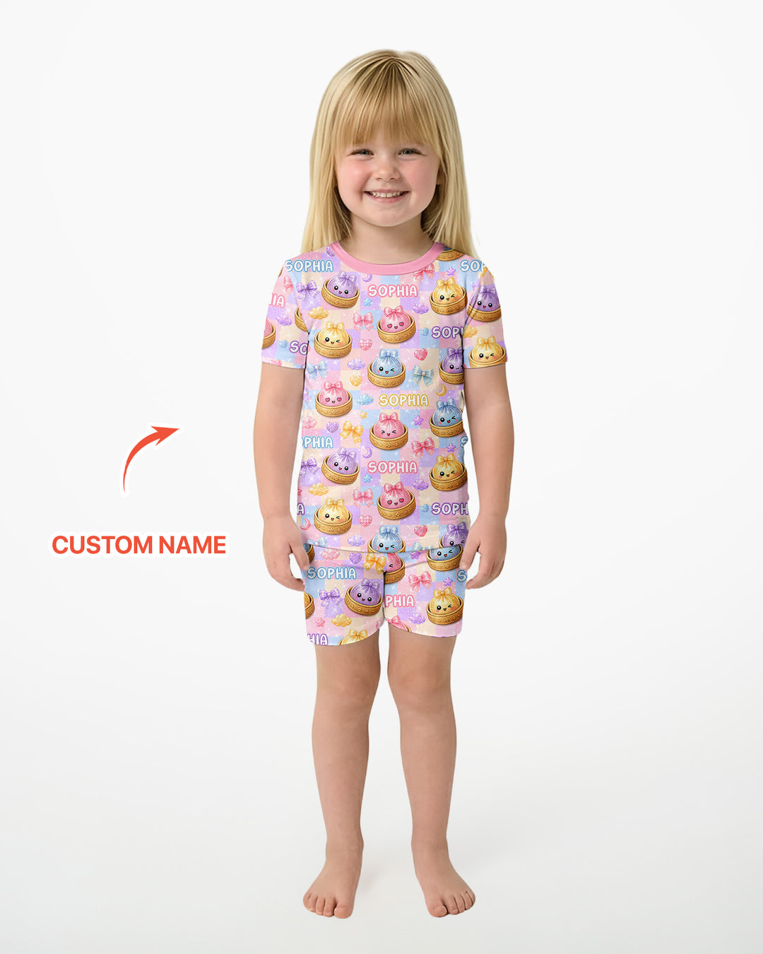 Custom Name Coquette Glitter Dumpling Bamboo Two Piece Short Sleeve Shorts Pajama Set