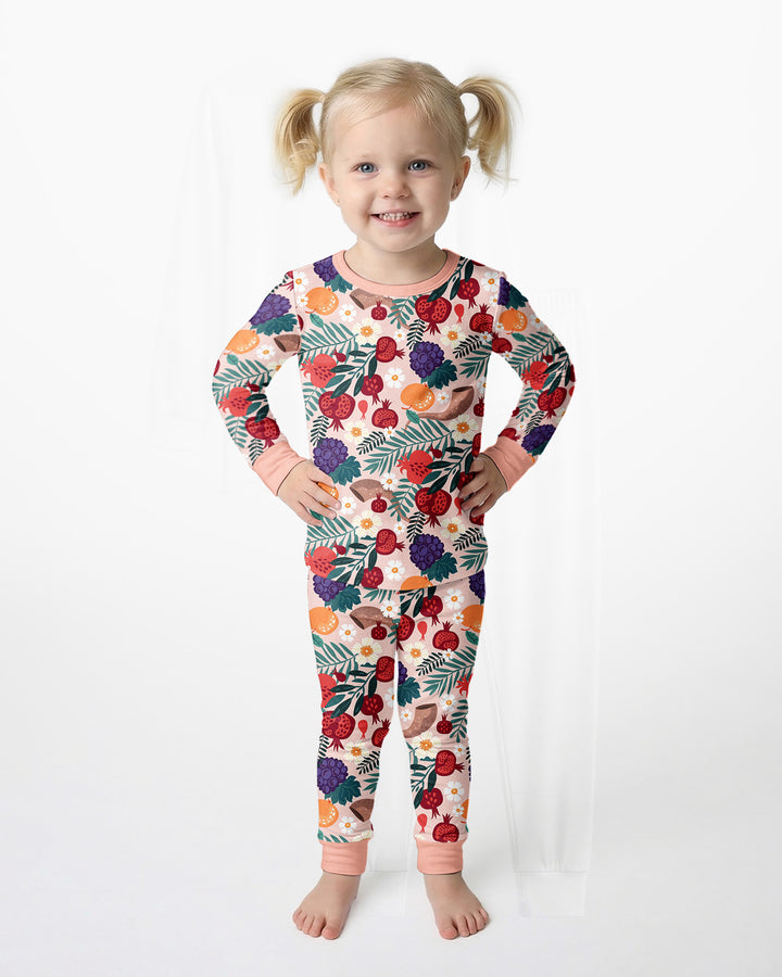 Pomegranate Blessings Night Family Matching Bamboo Two Piece Long Sleeve Pajama Set