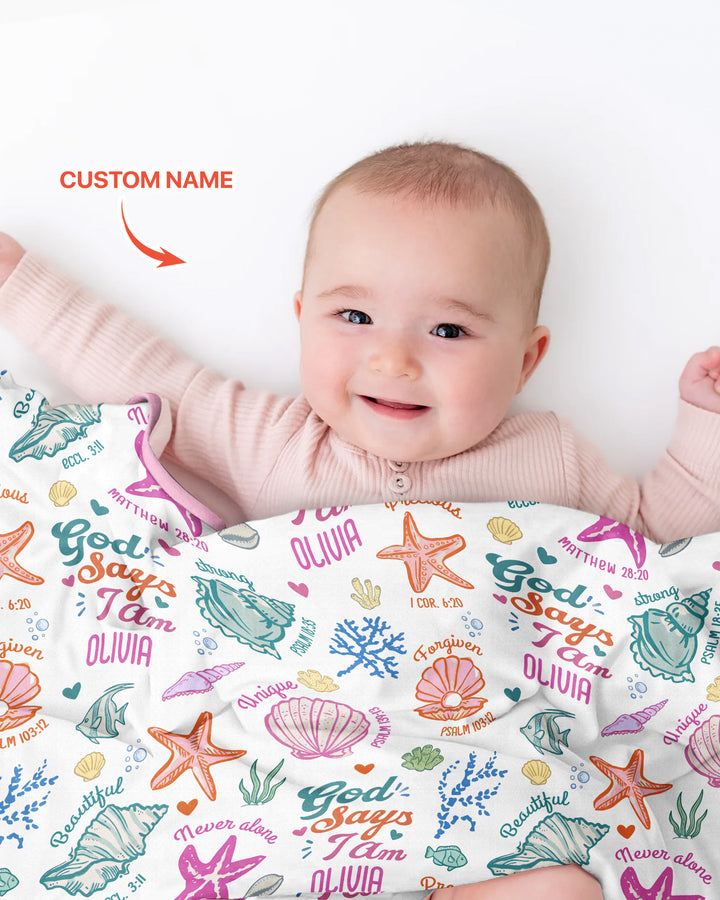 Coastal God Says I Am Custom Name Bamboo Blanket